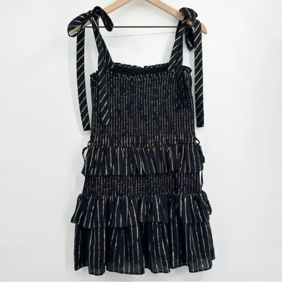 House of harlow 1960 - MD black and gold ruffle mini dress w/tie straps-holiday - Picture 4 of 15